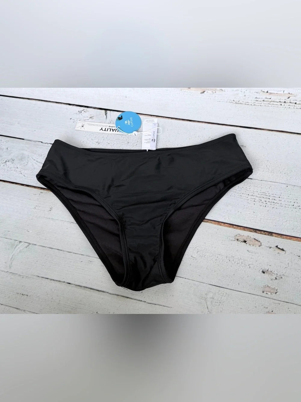 NWT Cupshe Solid Black Hipster Bikini Bottoms Classic Rise Size S - BOTTOMS ONLY